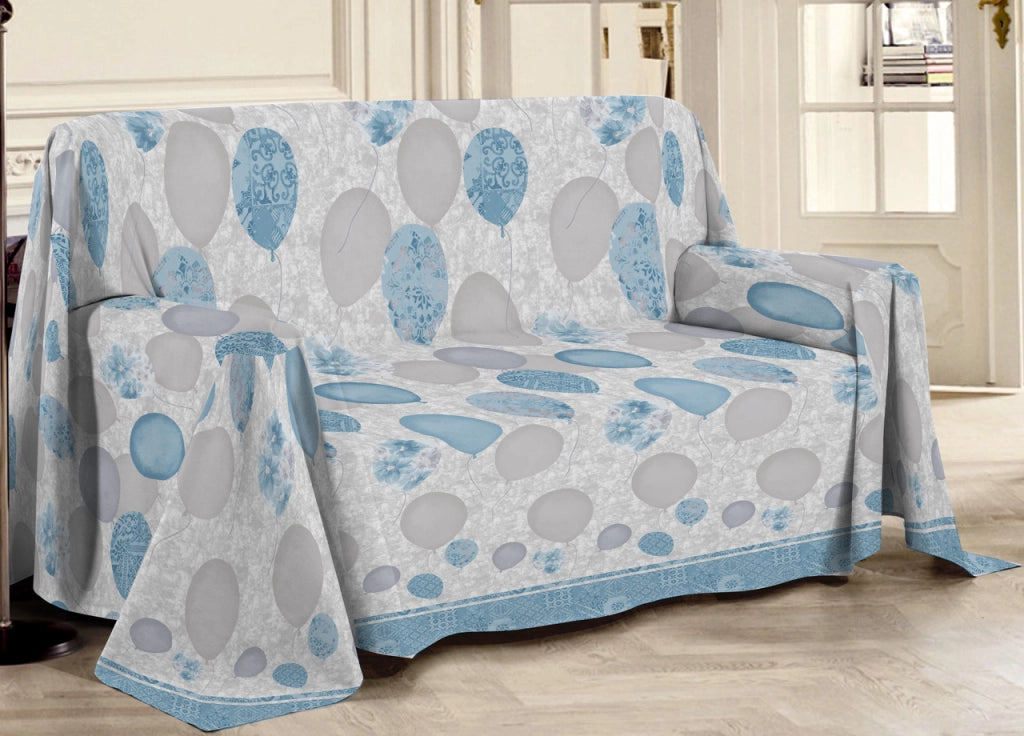 Telo Arredo Multiuso Linea Pensieri Delicati In Cotone Disegno Palloncini - Matrimoniale - Azzurro