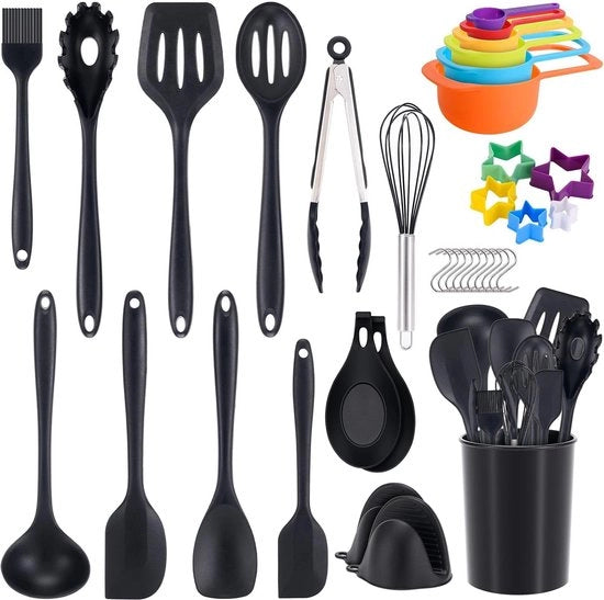 Set di accessori da cucina in silicone da 36 pezzi con contenitore e spatole resistenti al calore - set da cucina in acciaio inox per accessori da cucina antiaderenti - compatibile con lavastoviglie
