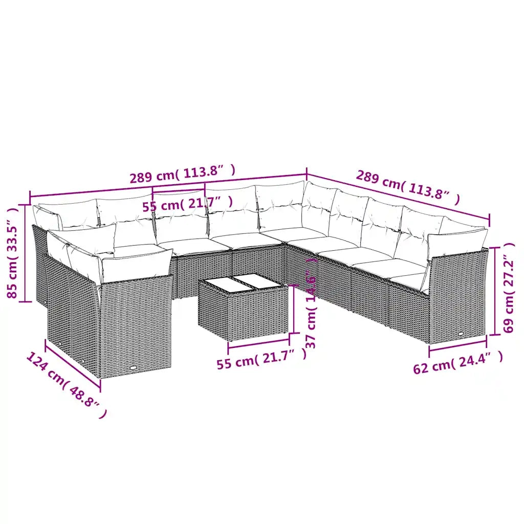 Set Divani da Giardino 12 pz con Cuscini Marrone in Polyrattan 3249732