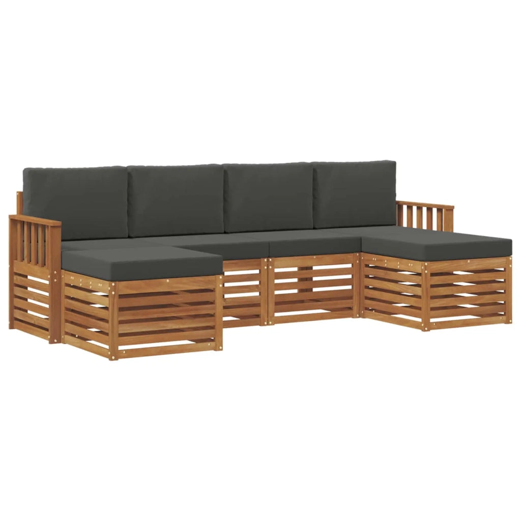 Set divani 6 pcs Naturale e Antracite Legno di Acacia Massello