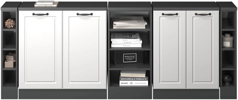 Set di mobili sottotetto Rion, Bianco casa di campagna, 210 cm Set di 5 carcasse armadio profondità 60 cm, adatto per il salvaspazio sotto tetti spioventi
