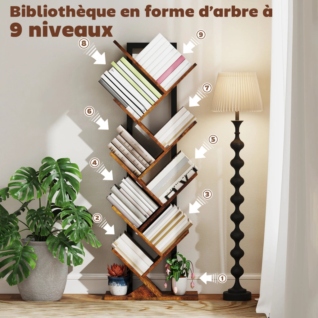 Libreria 9 Livelli Industriale in Metallo ¨C zephmum ¨C 50x24x136cm Marrone