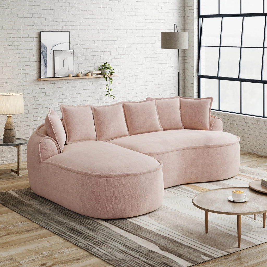 Divano modulare in ciniglia senza struttura con seduta profonda, chaise longue e braccioli larghi rosa 252 × 164 × 67 cm