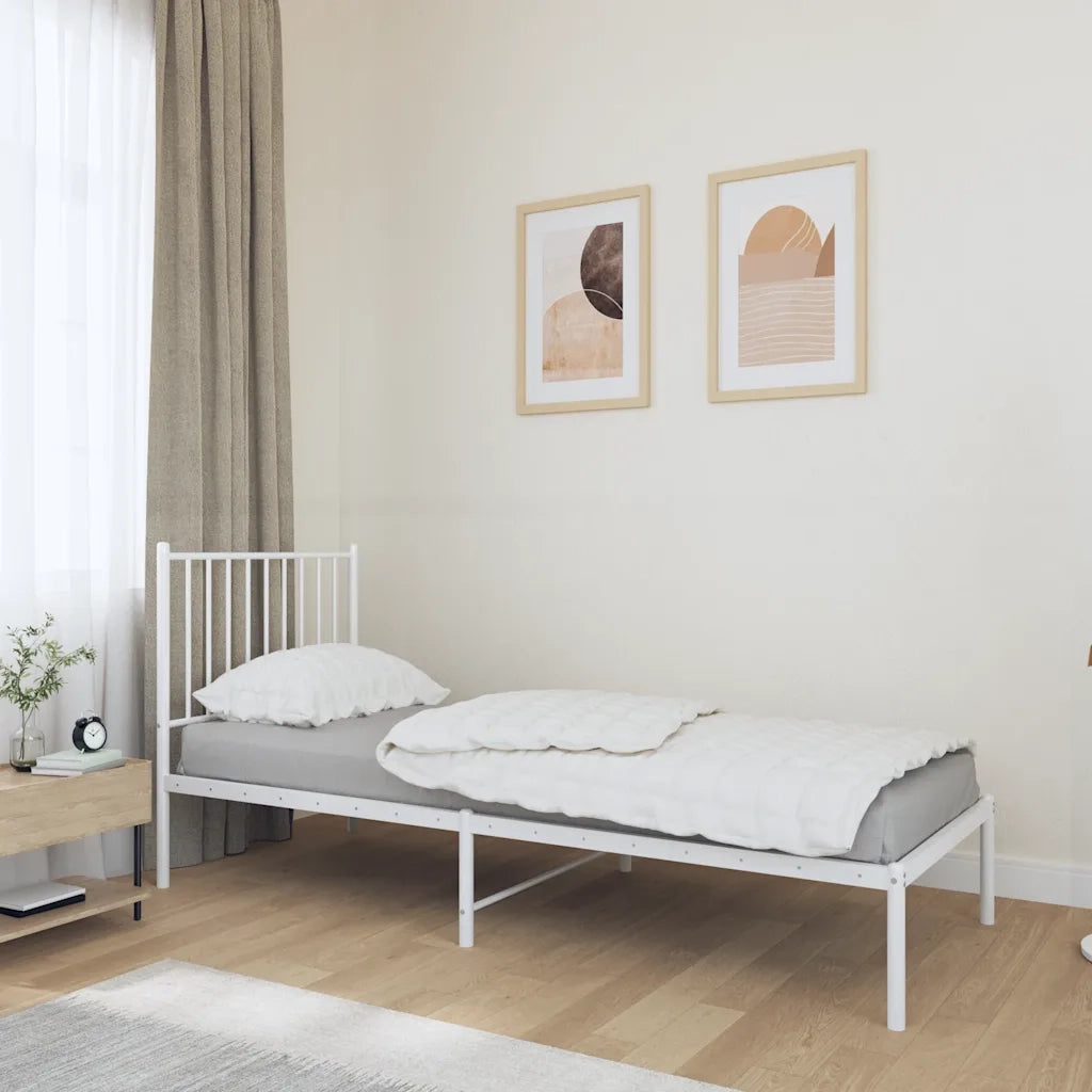 Letto singolo | Letto per adulti | Giroletto senza Materaso con Testiera Metallo Bianco 75x190 cm