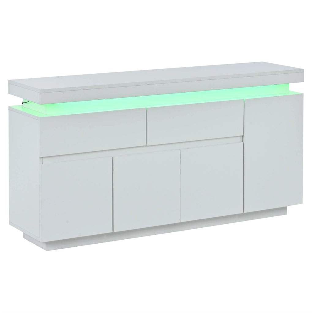 Sideboard moderno 140 x 35 x 72;5 cm in truciolare bianco lucido con LED e 2 cassetti