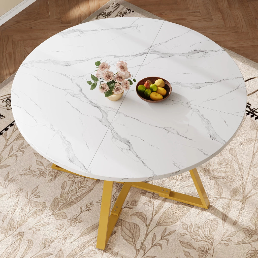Tavolo da Pranzo Rotondo con 4 Sedie in Velluto ¨C MINIMAL ¨C 120x120x75, Set 5 Pezzi