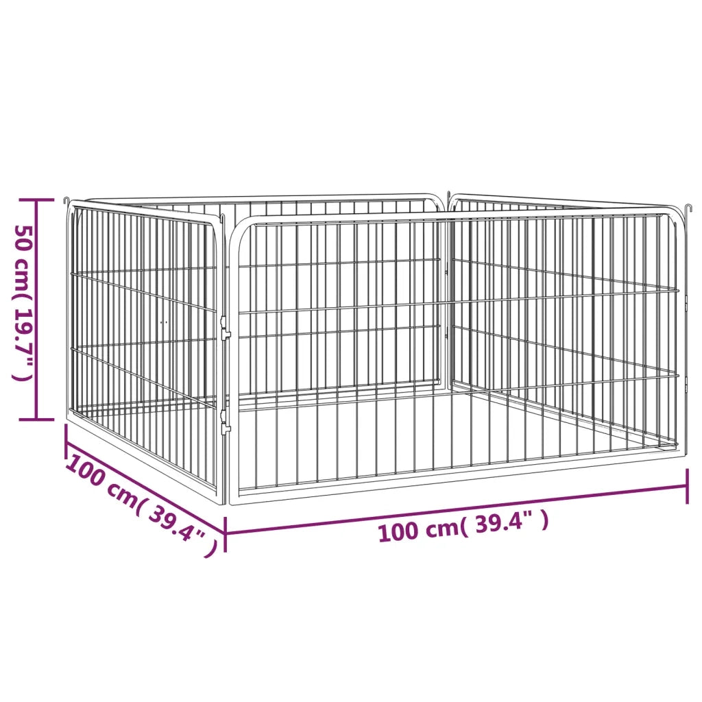 Box Cani a 4 Pannelli Nero 100x50cm Acciaio Verniciato Polvere CFW4860575