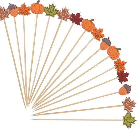 Spiedini per cocktail autunnali - 100 pezzi - Spiedini in legno per feste - 12 cm - Decorazione per feste e aperitivi
