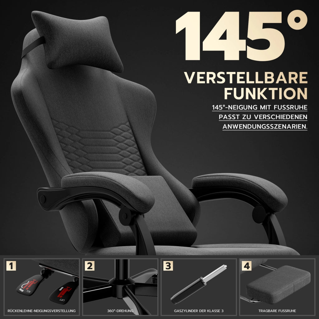 Sedia da ufficio ergonomica in tessuto con poggiatesta supporto lombare braccioli sincronizzati e poggiapiedi grigio scuro
