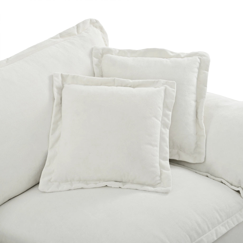 Divano angolare modulare a nuvola con pouf mobile e 2 cuscini in ciniglia beige per soggiorno 263 × 151 × 90 cm