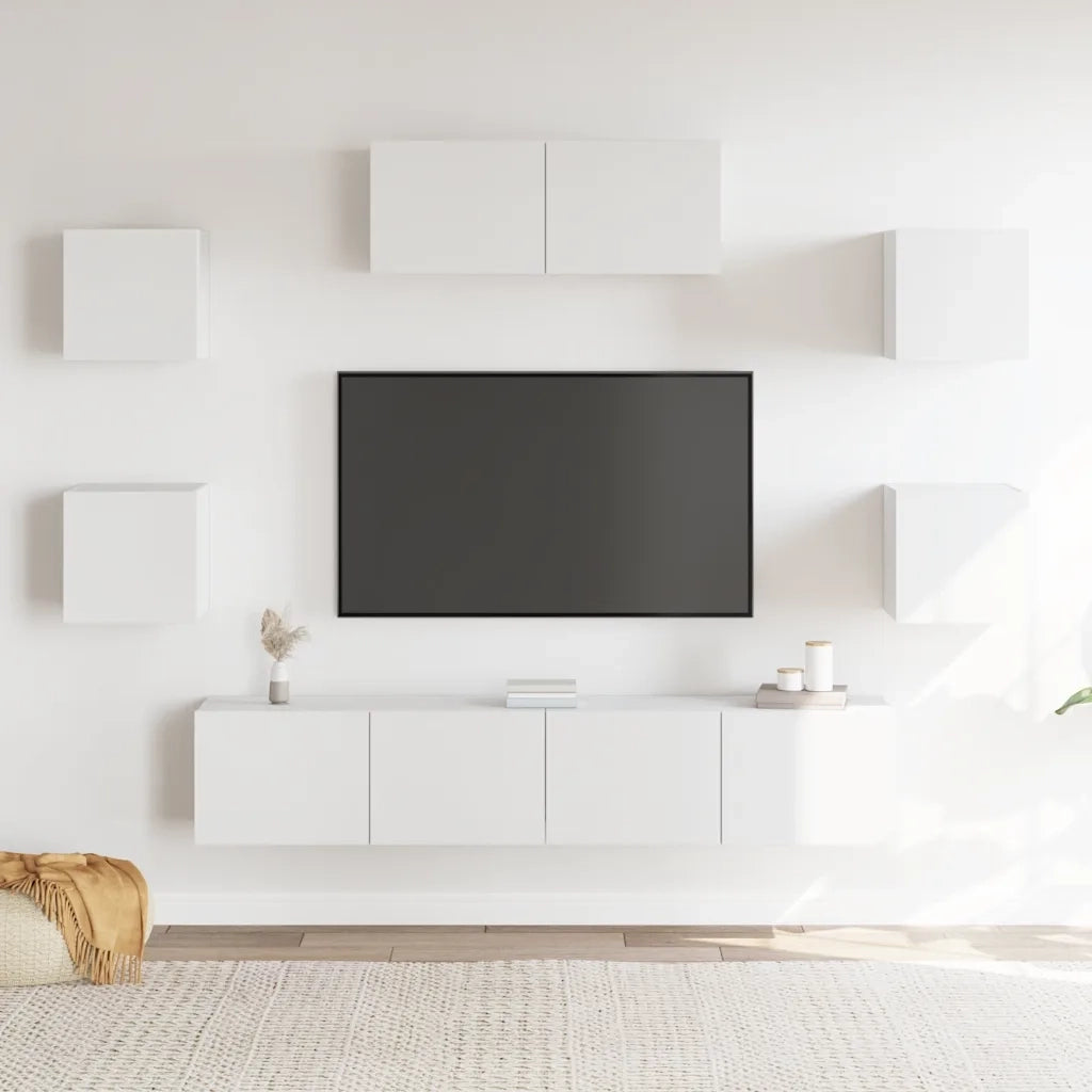 Set di Mobili Porta TV 7 pz Bianco in Legno Multistrato 3114510