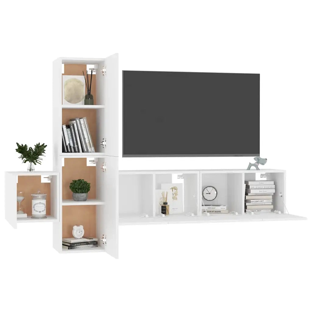 Set di Mobili Porta TV 5 pz Bianco in Legno Multistrato 3078653