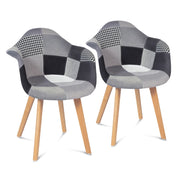 IDMarket - Set di 2 sedie da pranzo scandinave e poltrone da tavolo SARA con motivi patchwork neri, grigi e bianchi