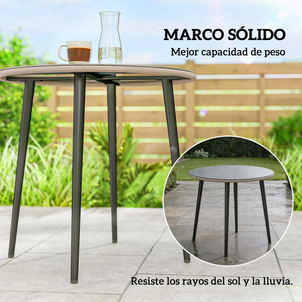 Tavolo da giardino in metallo con piano in vetro e bordo rattan ¨C Minimal ¨C 80x80x74 cm grigio