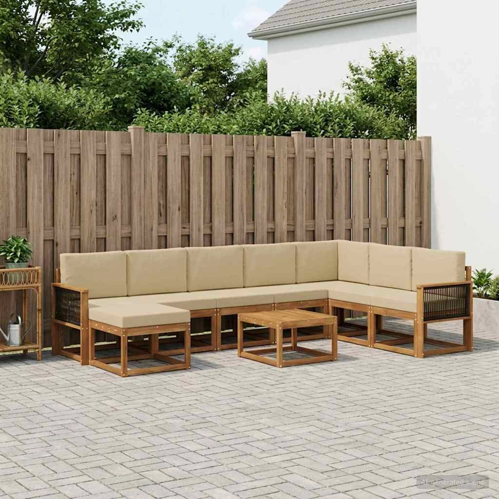 Set di divani da esterno 9 pz Naturale e Beige Poliestere 3385474