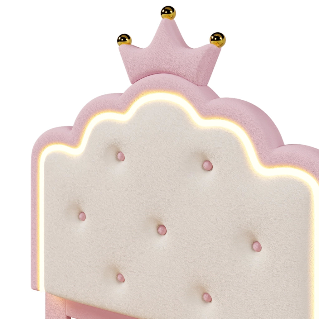 Letto imbottito 90x200 cm; luci LED regolabili; PU; rosa (Senza materasso)