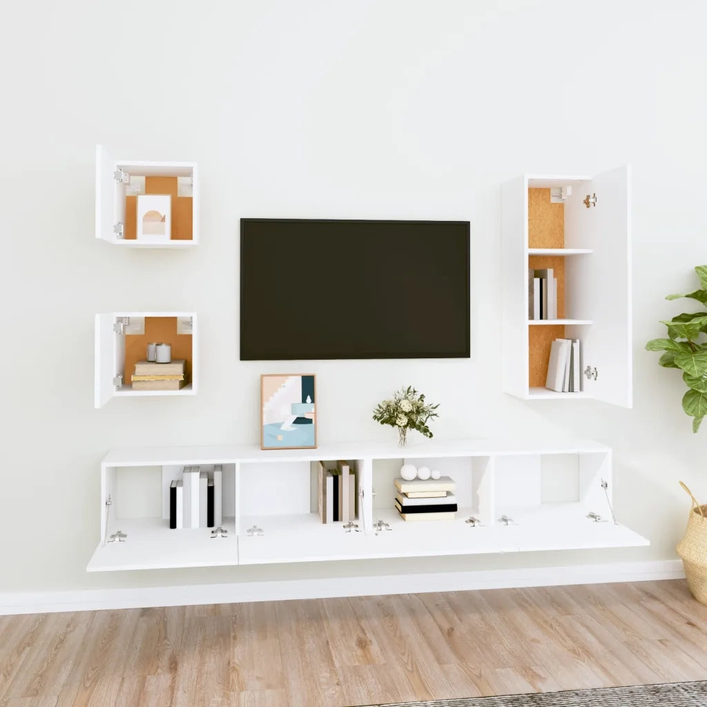 Set di Mobili Porta TV 5 pz Bianco in Legno Multistrato