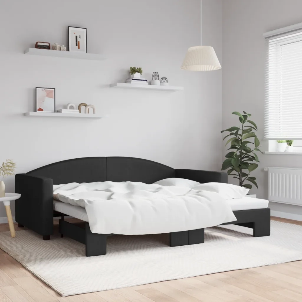 Divano Letto con Letto Estraibile Nero 90x190 cm in Tessuto