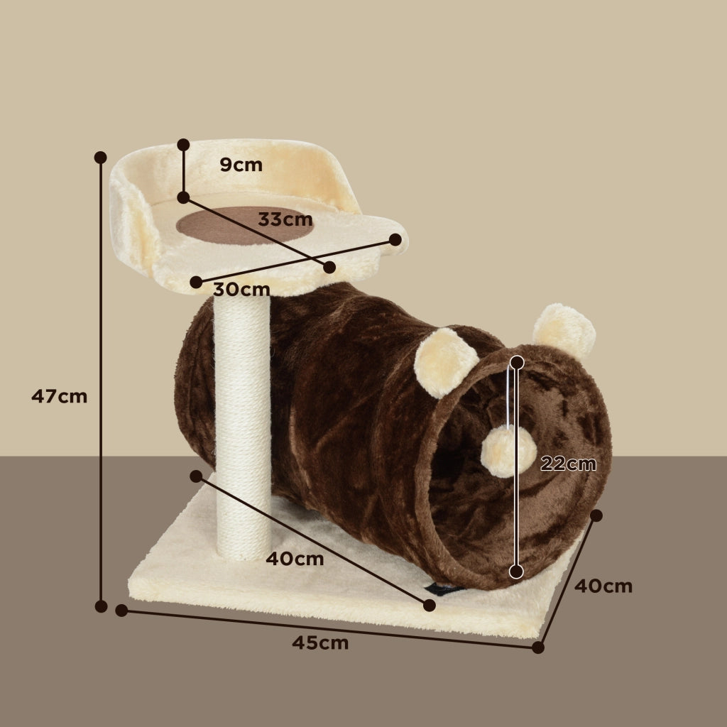 Albero tiragraffi per gatti con tunnel, nido e piattaforme ¨C zephmum ¨C marrone scuro, 47 cm