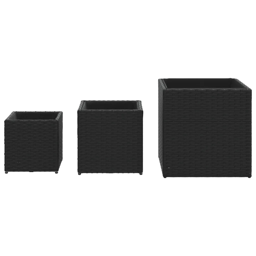 vidaXL Fioriere da Giardino 3 pz Nere in Polyrattan