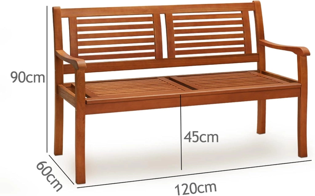 Panchina da Giardino Bologna in Legno di Eucalipto Resistente 120x60x90cm Portata 320kg Panca da Esterno 2 Posti