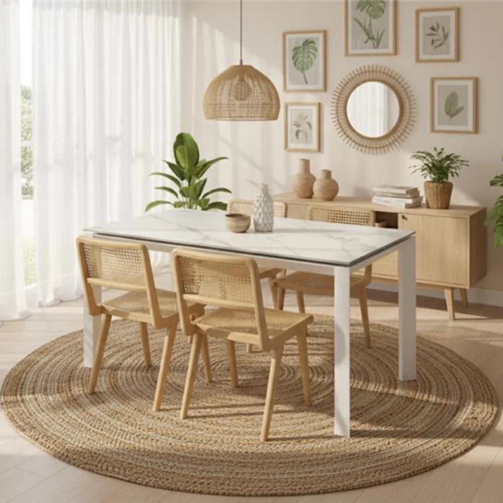 Tavolo da pranzo allungabile in ceramica effetto marmo calacatta Linear 140-220x90 cm fino a 10 posti | Duzzle