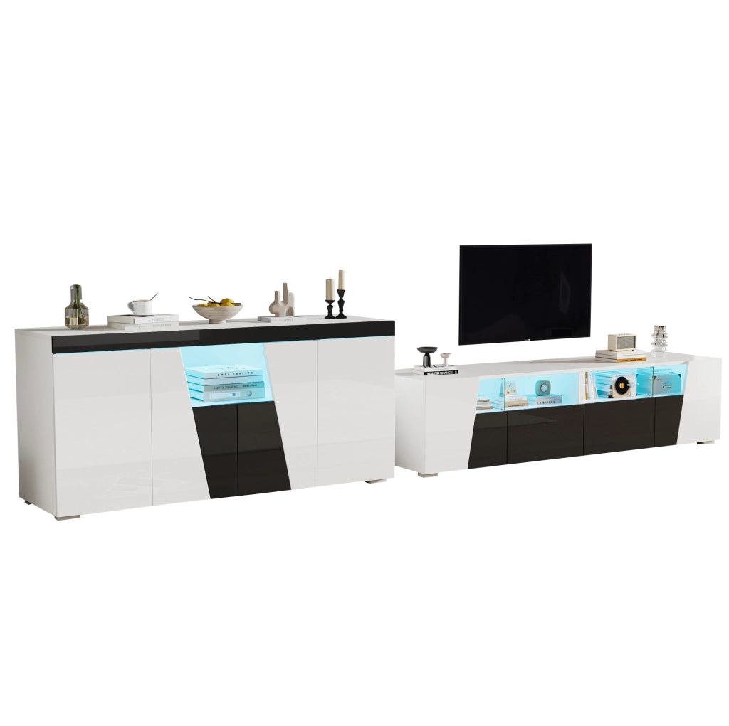 Mobile TV con LED e sideboard bianco e nero ad alta lucentezza