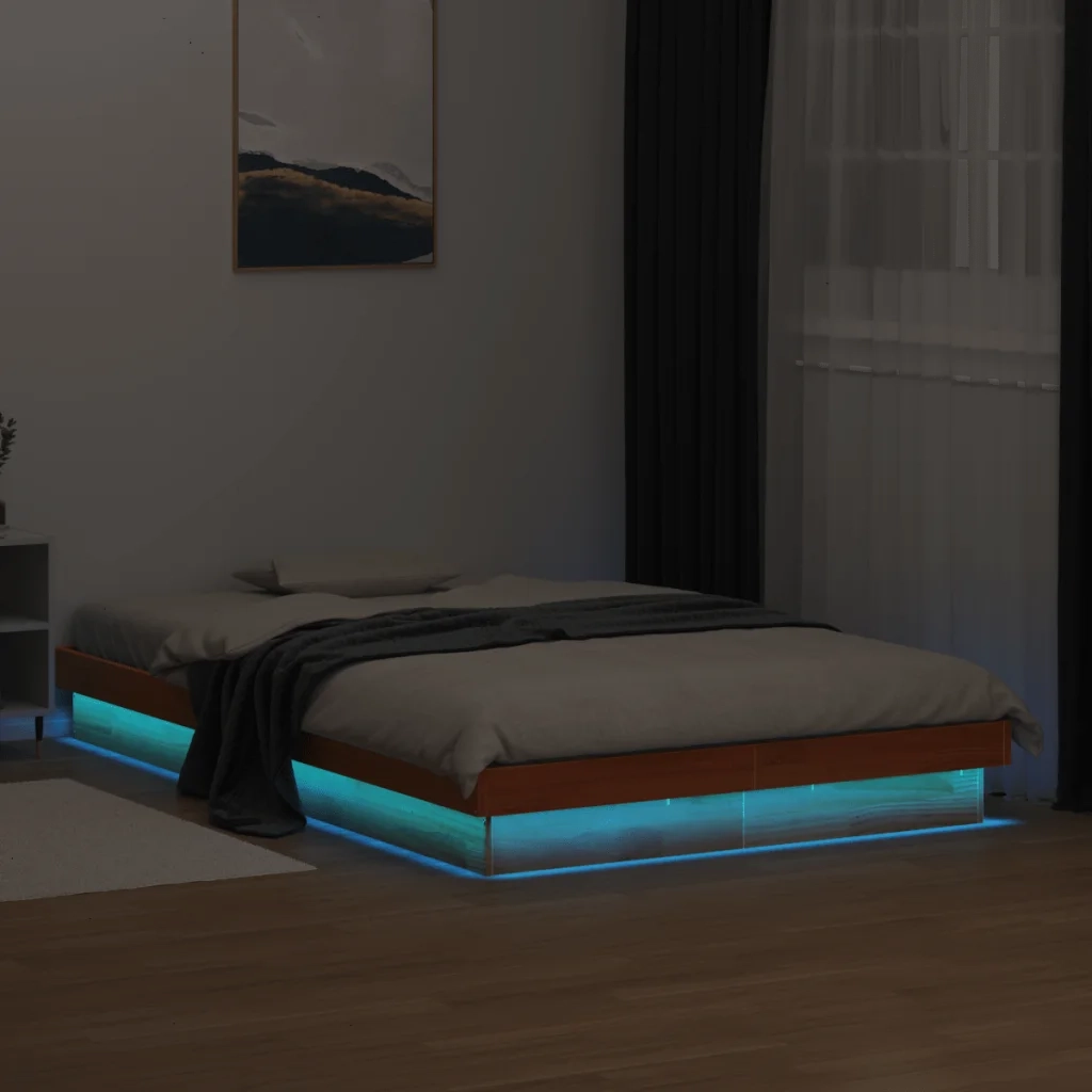 Giroletto LED-Struttura Letto con LED Marrone Cera 120x190 cm in Legno Massello di Pino