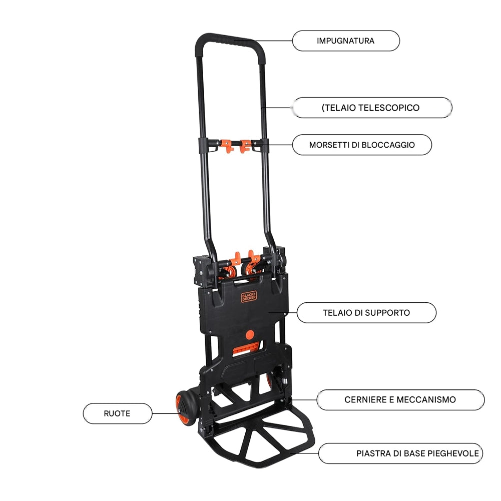 Carrello 2-in-1 Pieghevole con Piattaforma Carrellino Trasporto Pacchi Max 120kg
