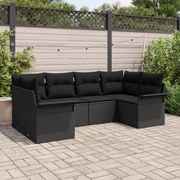 Set Divano da Giardino da 6 Pezzi con Cuscini Nero Rattan Poliestere