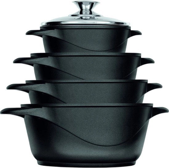 Set di induzione 4 parti - Set di pentole con coperchio vetro - Set di pentole - Nero