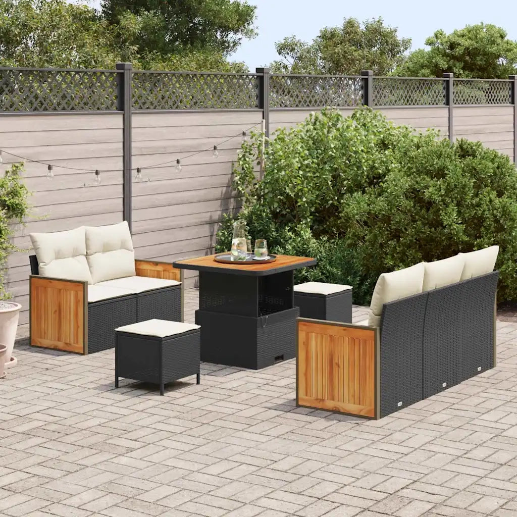 Set Divano da Giardino 10 pcs Nero e Crema polyrattan