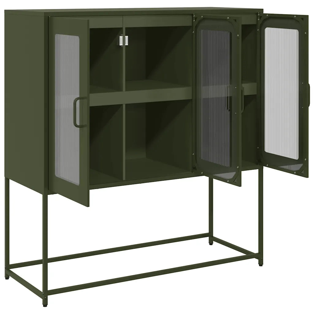 Credenza | Madia | Buffet da pranzo | Armadio da pranzo Verde Oliva 100,5x39x107 cm Acciaio Laminato a Freddo