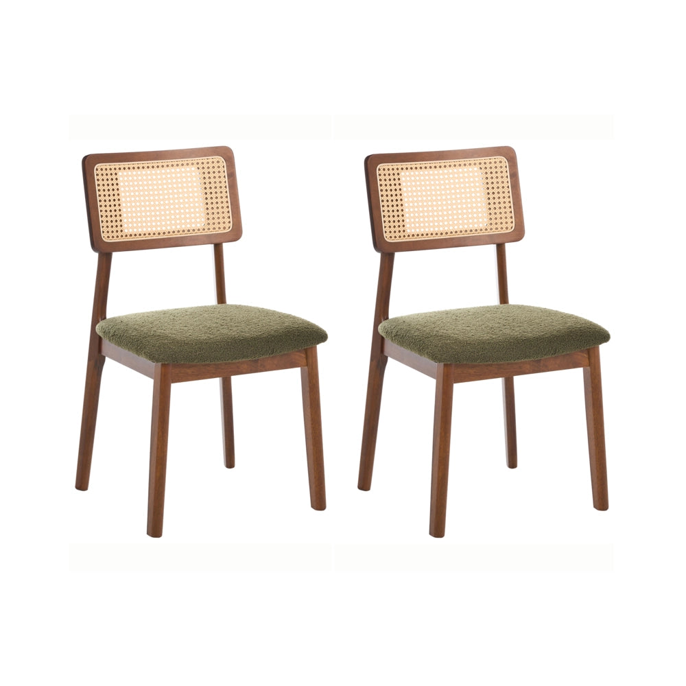 Set di 2 Sedie da Pranzo Marroni in Tessuto Bouclé con Seduta Imbottita Schienale in Tessuto e Struttura in Legno