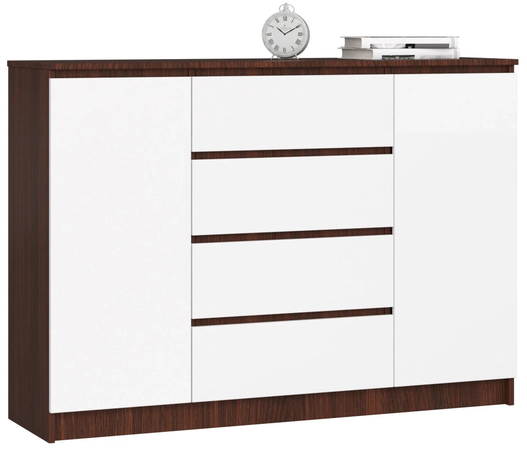 Cassettiera AKORD K140 Wengé 138 cm 2 ante 4 cassetti inserto frontale Bianco 138x40x99 cm
