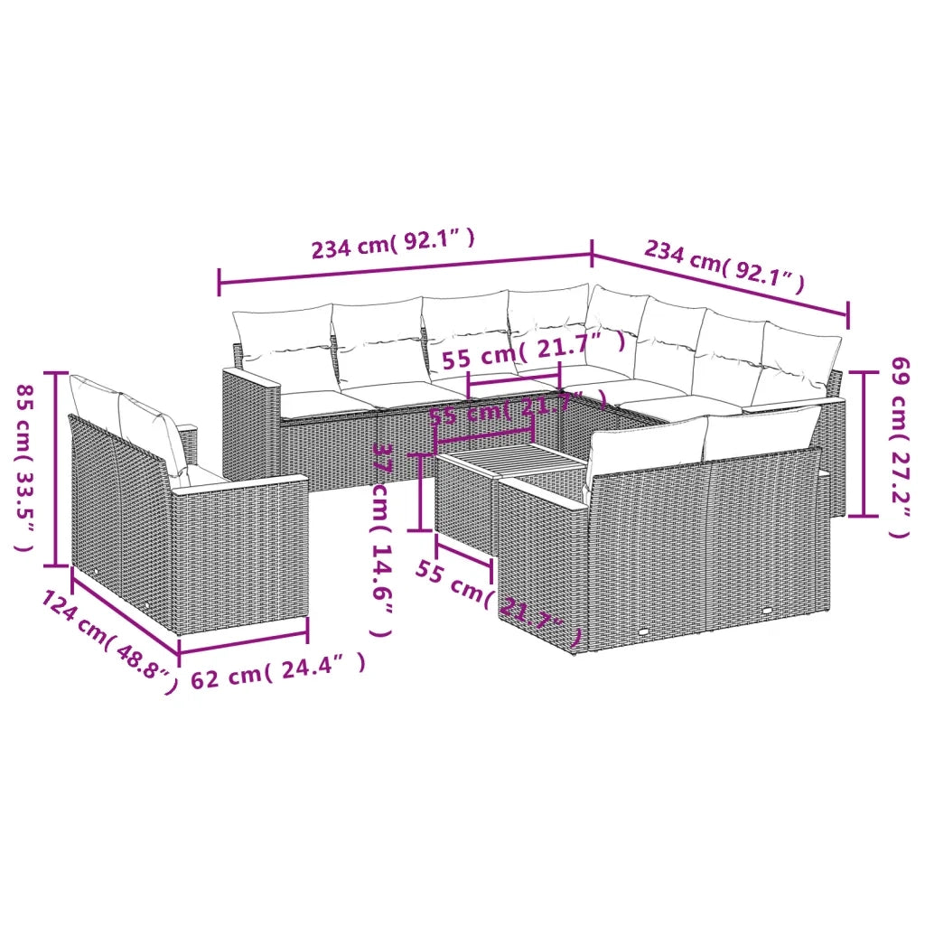 Set Divani da Giardino 12 pz con Cuscini Beige in Polyrattan 3258909