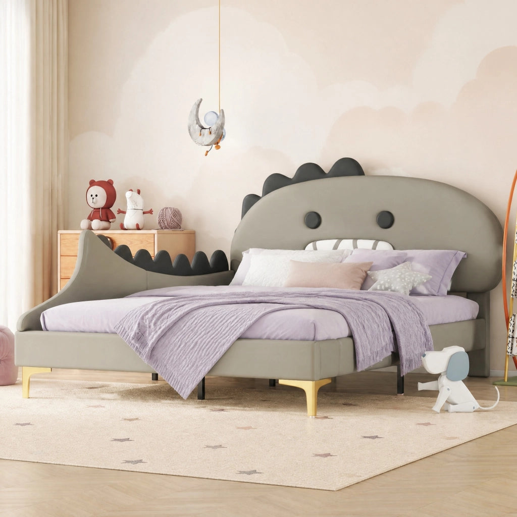 LETTO per bambini a forma di dinosauro 140x200 cm in PU grigio