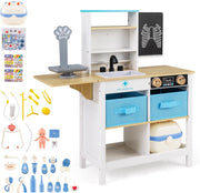 Kit Medico Giocattolo in Legno, Centro Veterinario Pieghevole con Bilancia Animali e 22 Accessori, Gioco Educativo Simulazione Dottore, Regalo per Bambini 3-6 Anni (Bianco)