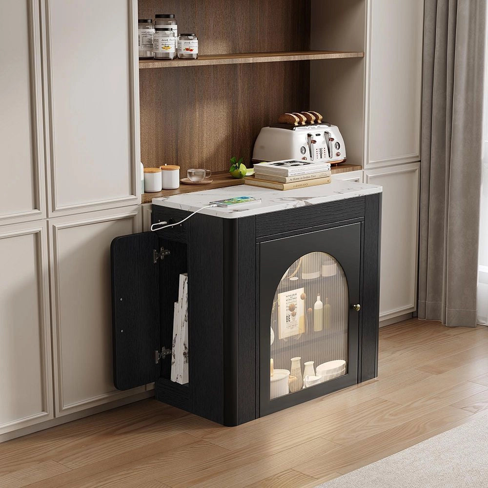 Isola cucina mobile - Xylo - Nero - Con ripiano estraibile e multipresa