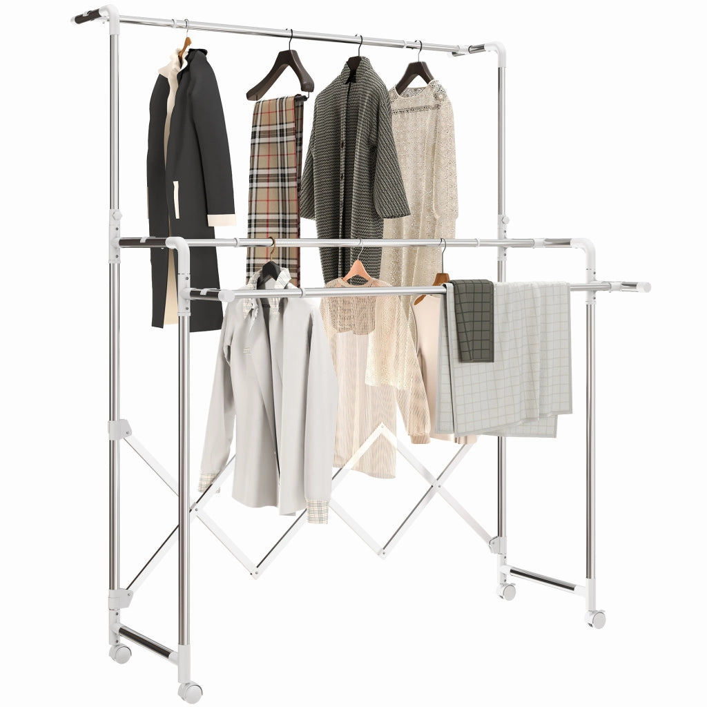Tenditoio Pieghevole 3 Livelli ¨C Zephmum ¨C Acciaio Inox 4 Ruote Regolabili