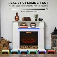 Camino Elettrico 1800W Regolabile con Fiamma 3D, Ripiano, Timer e Telecomando, 105x27x97 cm, Bianco