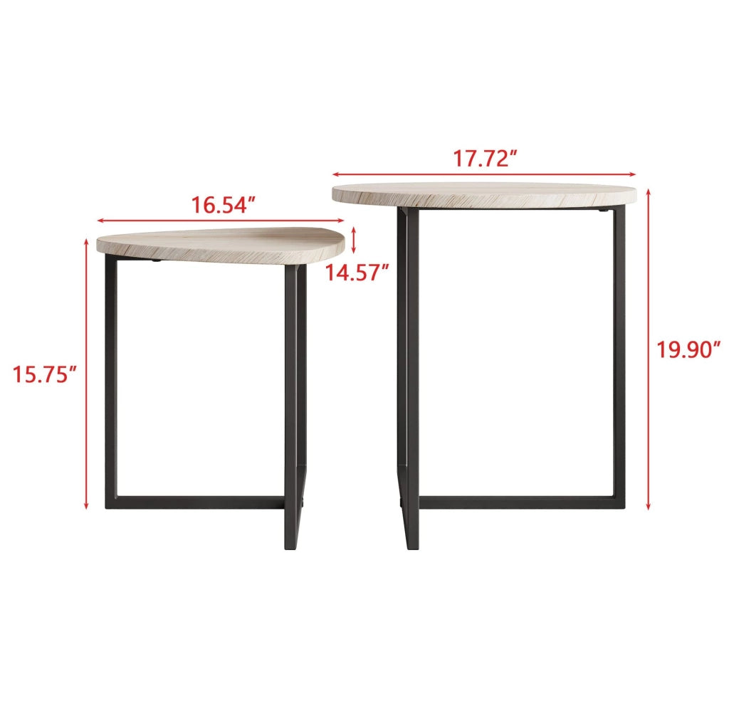 Set 2 tavolini da caffè a cuore salvaspazio; rovere bianco americano e metallo