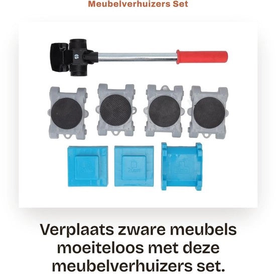 Set di trasporto mobili 8PCS - Duurzaam e Antislip - Principio di sollevamento - Ruote di rotazione a 360 gradi - Incluso 4 ruote e 1 maniglia