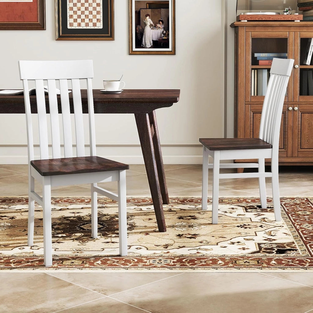Set di 2 sedie da sala da pranzo, sedie da cucina con schienale cavo e seduta profilata in legno di gomma, sedie supplementari in stile rustico per soggiorno e ristorante (noce)