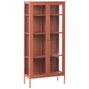 Credenza alta in metallo con 2 ante ed elementi in vetro, stile industriale moderno marrone dorato sala da pranzo soggiorno