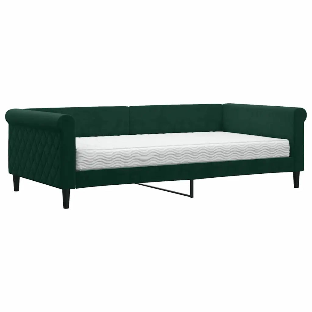 Divano Letto con Materasso Verde Scuro 100x200 cm in Velluto