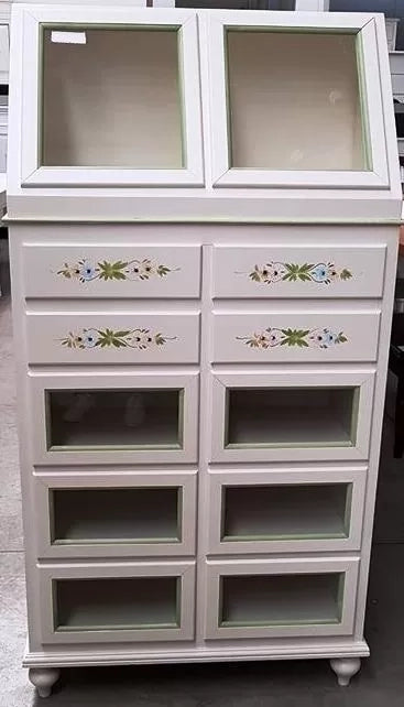 Dispensa 10 cassetti 2 ante legno bianco sporco e profili verdi 80x42x153 (501) - Mobili 2G