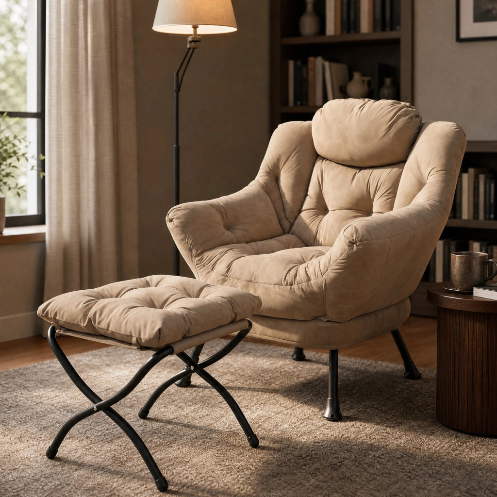 Poltrona relax con poggiapiedi e tasca laterale, colore khaki