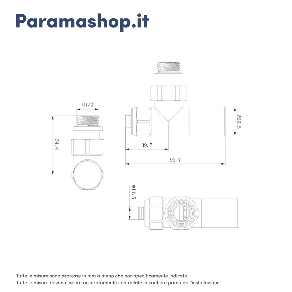Kit valvole con detentore, raccordi per multistrato 16x2 e testa termostatica cromato