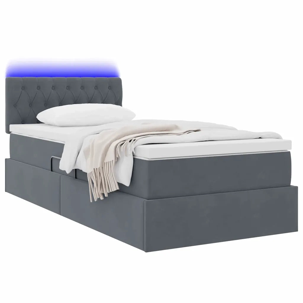Letto con contenitore e LED Grigio scuro 90 x 200 cm Velluto 3371428